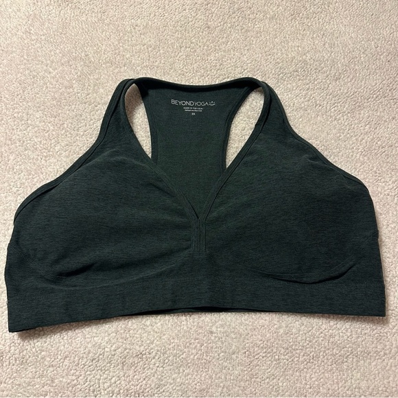 BEYOND YOGA Lift Your Spirits Bra Midnight Green Heather Racerback Sports - Picture 1 of 8